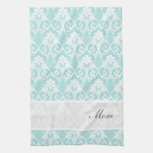 Teal Damask Custom Tea Towel Kitchen