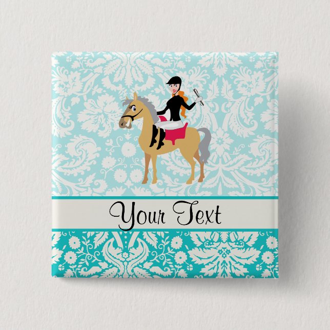 Teal Damask Equestrian 15 Cm Square Badge (Front)