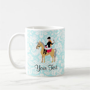 Teal Damask Equestrian Coffee Mug