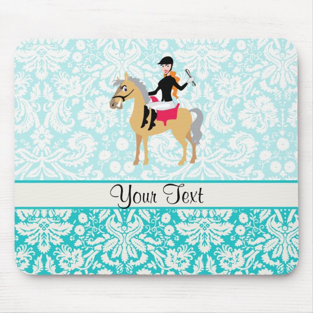 Teal Damask Equestrian Mouse Pad (Front)