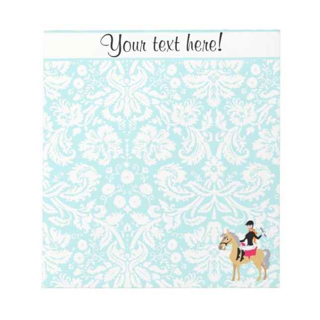 Teal Damask Equestrian Notepad (Front)