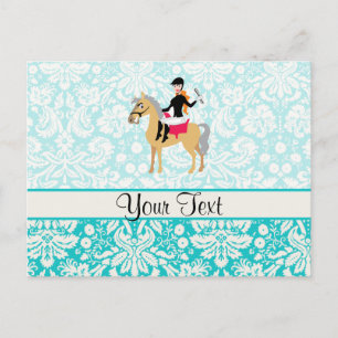 Teal Damask Equestrian Postcard