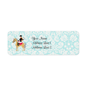 Teal Damask Equestrian Return Address Label