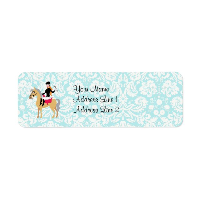 Teal Damask Equestrian Return Address Label (Front)