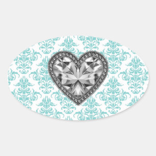 Teal Damask Heart Envelope Seal Party Favour Label
