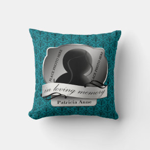 Teal Damask "In Loving Memory" In Memoriam Cushion