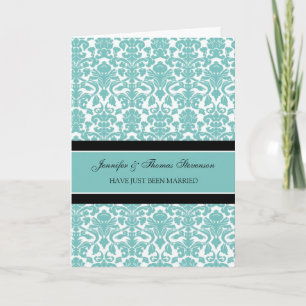 Teal Damask Just Married Announcement Card