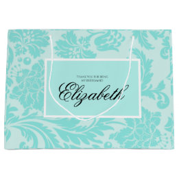 Teal damask large gift bag