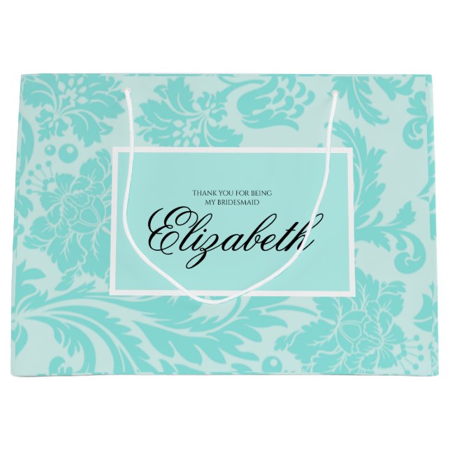 Teal damask large gift bag (Front)