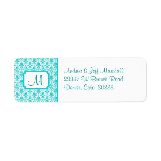 Teal Damask Monogram Return Address Label