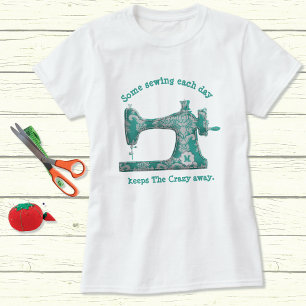 Teal Damask Monogram Sewing Humour T-Shirt