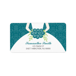 Teal Damask Pattern Bridal Shower Label
