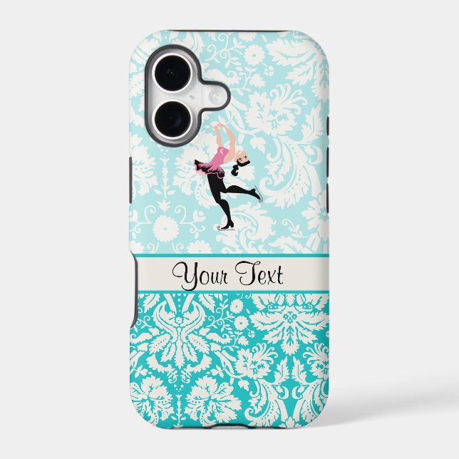 Teal Damask Pattern Ice Skating (Back)