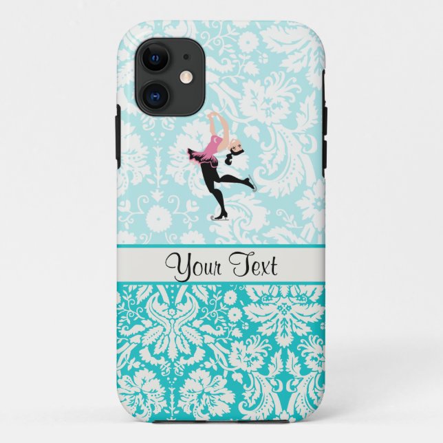 Teal Damask Pattern Ice Skating Case-Mate iPhone Case (Back)