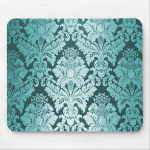 Teal Damask Pattern Mouse Pad