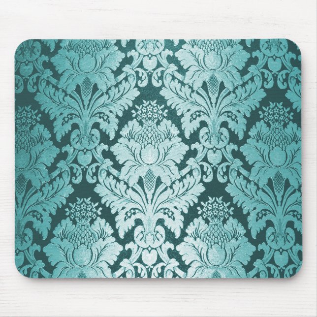 Teal Damask Pattern Mouse Pad (Front)