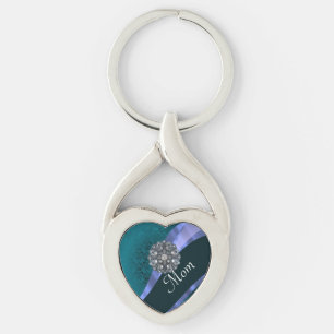 Teal damask personalised mum key ring
