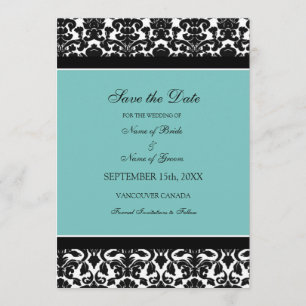 Teal Damask Photo Wedding Save the Date Card