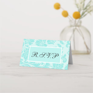 Teal damask r.s.v.p card