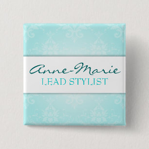 Teal Damask Salon Name Badge