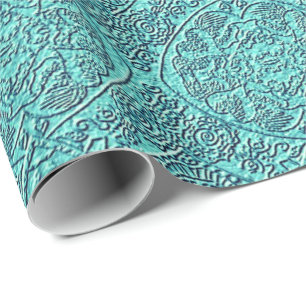Teal damask texture wrapping paper