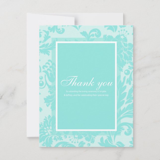 Teal damask thank you card (Front)