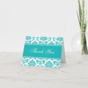 Teal Damask Thank You Cards