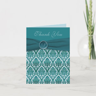 Teal Damask Thank You Note Card