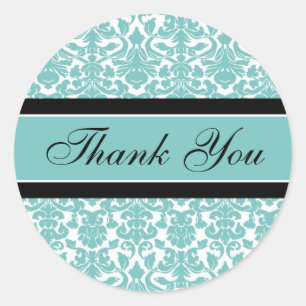 Teal Damask Thank You Wedding Envelope Seals