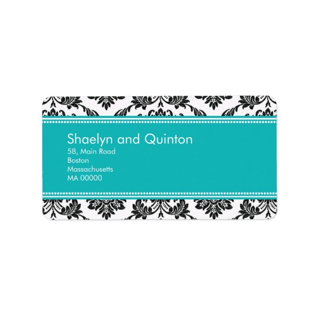 Teal Damask Wedding Address Labels (Front)