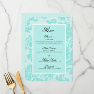 Teal damask wedding flat menu