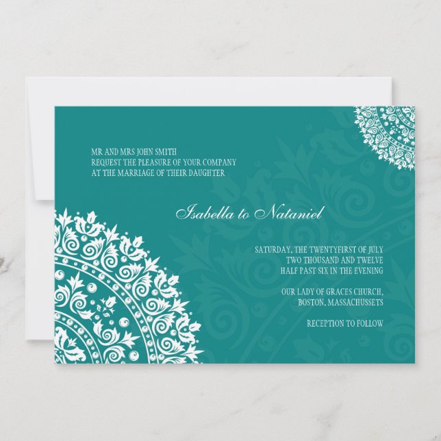 Teal Damask Wedding Invitation (Front)