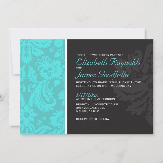Teal Damask Wedding Invitations (Front)