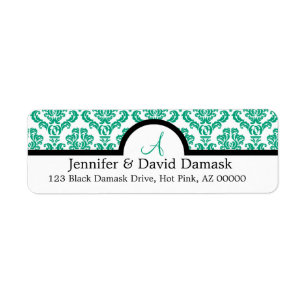 Teal Damask Wedding Monogram Address Labels