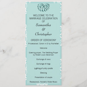 Teal Damask Wedding Program