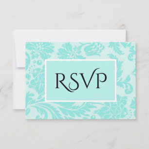 Teal damask wedding thank you card