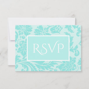 Teal damask wedding thank you card