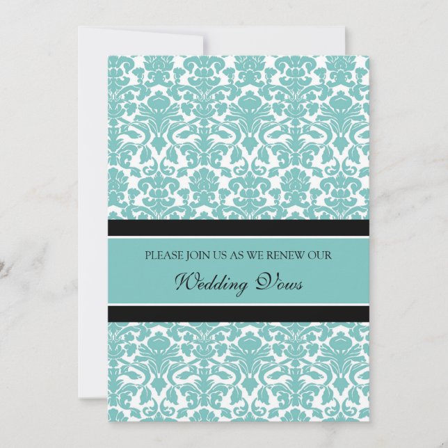 Teal Damask Wedding Vow Renewal Invitations (Front)