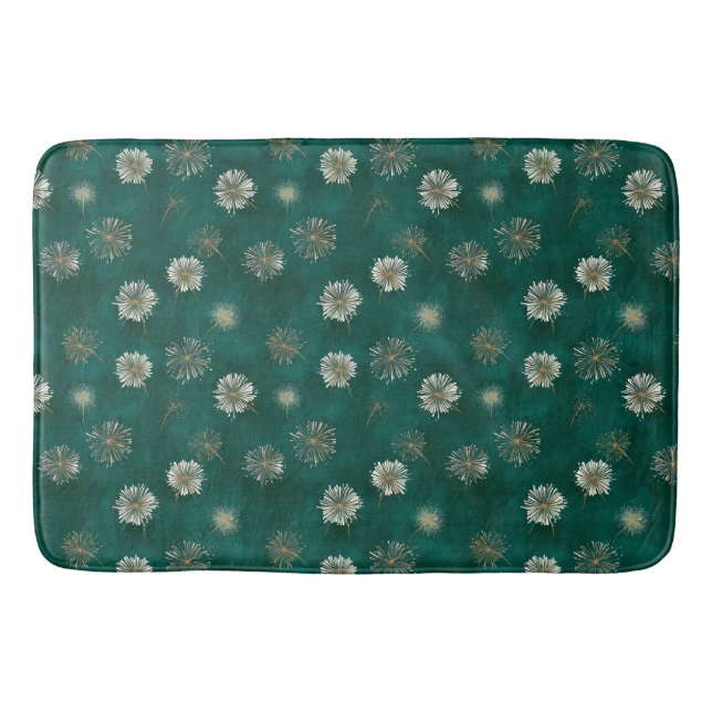Teal Dandelion Pattern  Bath Mat (Front)