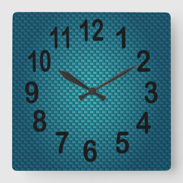Teal Dark Blue Weave | Bold Numbers Square Wall Clock (Front)