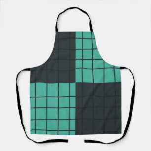 Teal Dark Gray Grid Pattern Modern Minimalist Apron