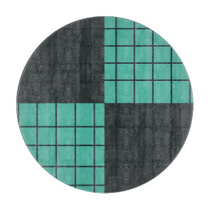 Teal Dark Gray Grid Pattern Modern Minimalist Cutting Board