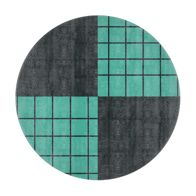 Teal Dark Gray Grid Pattern Modern Minimalist  Cutting Board (Front)