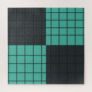 Teal Dark Gray Grid Pattern Modern Minimalist Jigsaw Puzzle