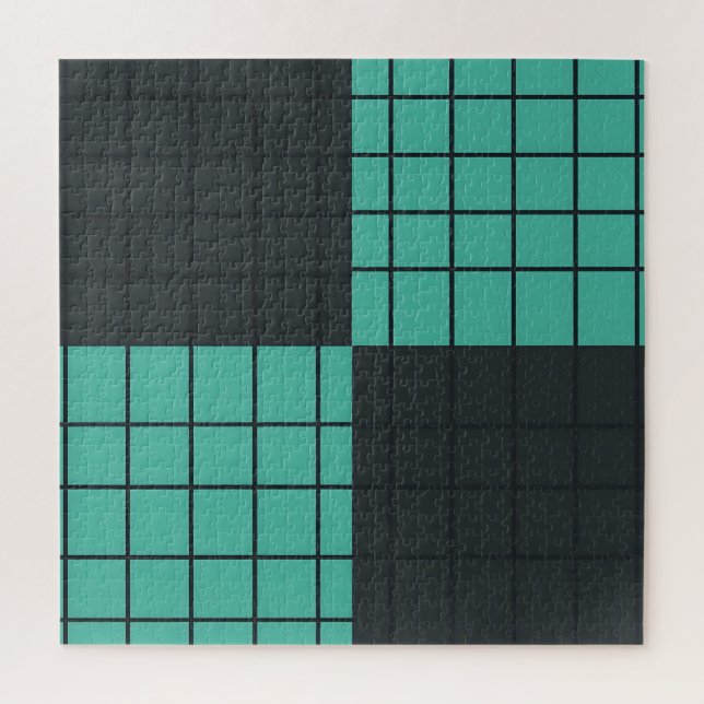 Teal Dark Gray Grid Pattern Modern Minimalist  Jigsaw Puzzle (Vertical)