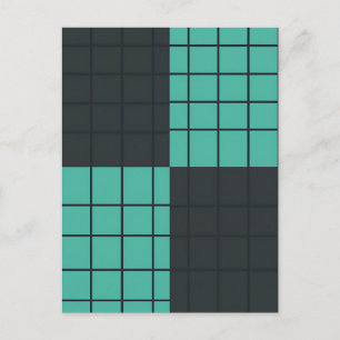 Teal Dark Gray Grid Pattern Modern Minimalist Postcard