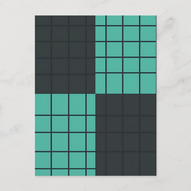 Teal Dark Gray Grid Pattern Modern Minimalist  Postcard (Front)