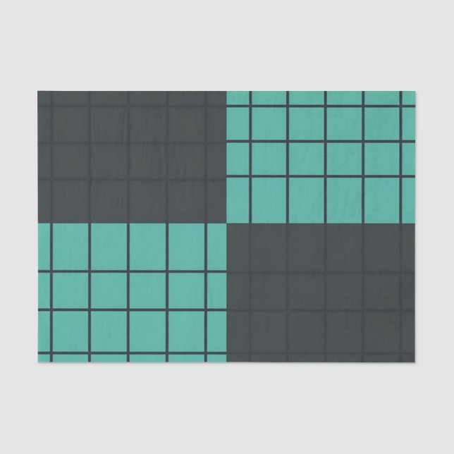 Teal Dark Gray Grid Pattern Modern Minimalist  Tissue Paper (Front)