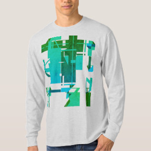 Teal Dark Green Blue Geometric Abstract Design T-Shirt