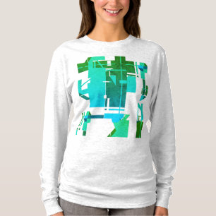 Teal Dark Green Blue Geometric Abstract Design T-Shirt